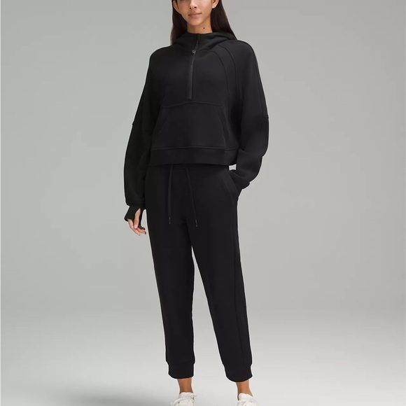 Stylish Lululemon Cropped Hoodie Black Knit Scuba Oversized Half-Zip Hoodie - Picture 2 of 12